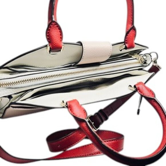 DKNY CLARA LEATHER SATCHEL CROSSBODY BAG RED PINK GOLD TONE COLORBLOCK NWT - Picture 10 of 13